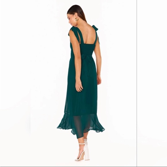 Show me your Mumu Claire midi dress in emerald chiffon M New - Picture 13 of 14
